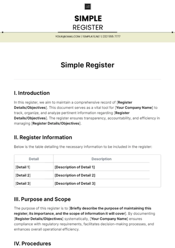 Free Simple Register Template to Edit Online