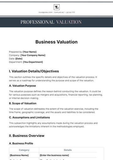 Free Business Valuation Template to Edit Online