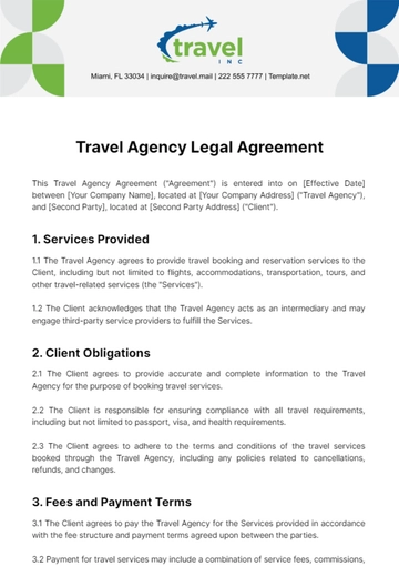 Free Travel Agency Legal Agreement Template to Edit Online