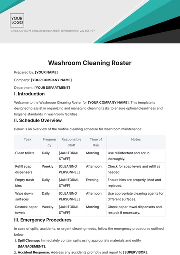Free Washroom Cleaning Roster Template to Edit Online