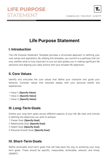Free Life Purpose Statement Template to Edit Online