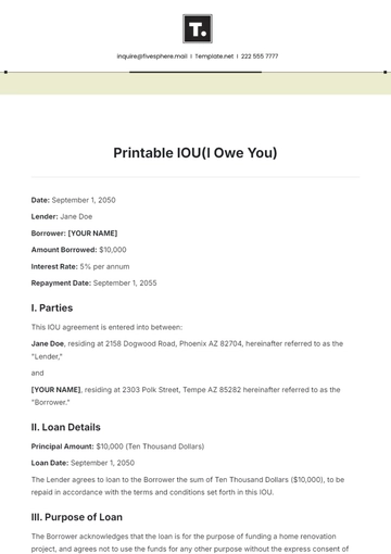 Free Printable IOU Template to Edit Online