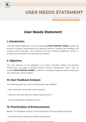 Free User Needs Statement Template to Edit Online