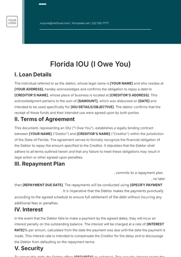 Free Florida IOU Template to Edit Online