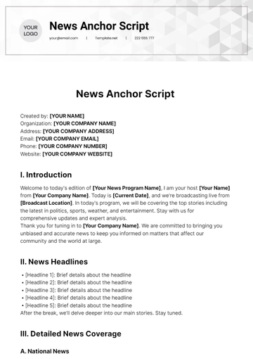 Free News Anchor Script Template to Edit Online