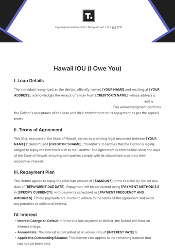 Free Hawaii IOU Template to Edit Online