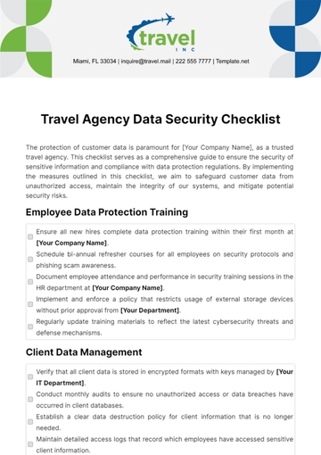 Free Travel Agency Data Security Checklist Template to Edit Online