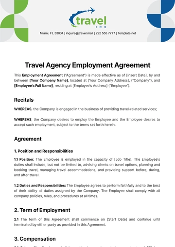 Free Travel Agency Employment Agreement Template to Edit Online