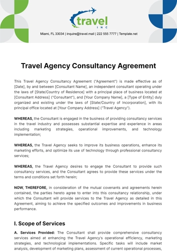 Free Travel Agency Consultancy Agreement Template to Edit Online