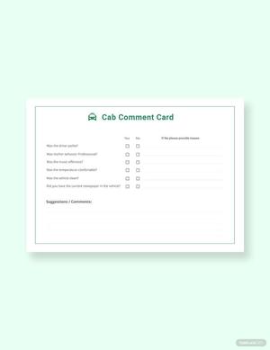 Cab Comment Card Template