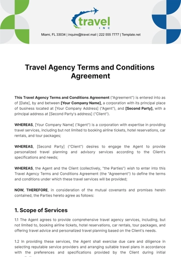 Free Travel Agency Terms and Conditions Agreement Template to Edit Online