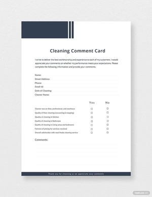 Cleaning Comment Card Template