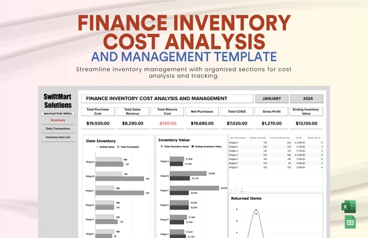 Finance Inventory Cost Analysis and Management Template