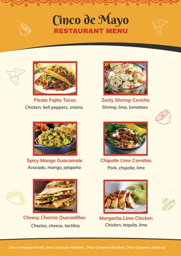 Free Cinco De Mayo Restaurant Menu Template to Edit Online