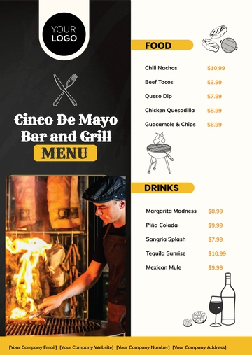 Free Cinco De Mayo bar and grill menu Template to Edit Online