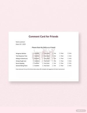 Friends Comment Card Template