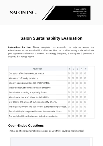 Free Salon Sustainability Evaluation Template to Edit Online