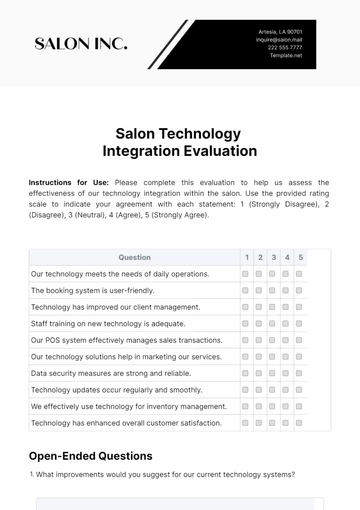 Free Salon Technology Integration Evaluation Template to Edit Online