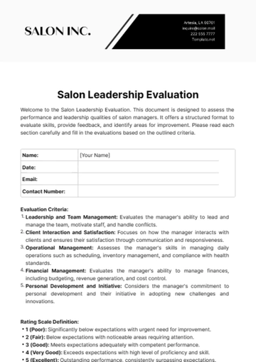 Free Salon Leadership Evaluation Template to Edit Online