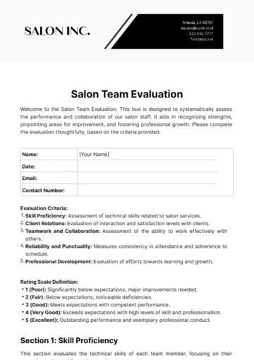 Free Salon Team Evaluation Template to Edit Online