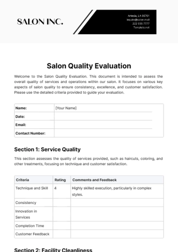 Free Salon Quality Evaluation Template to Edit Online