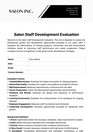 Free Salon Staff Development Evaluation Template to Edit Online