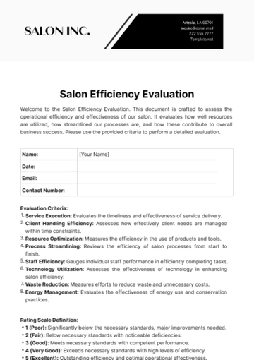 Free Salon Efficiency Evaluation Template to Edit Online