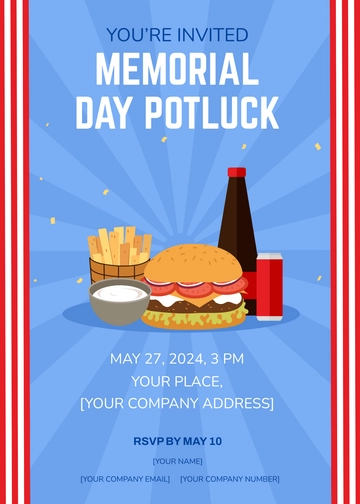 Free Memorial Day Potluck Invitation Template to Edit Online