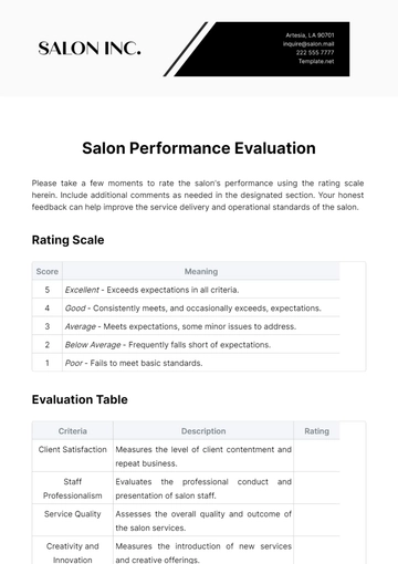 Free Salon Performance Evaluation Template to Edit Online