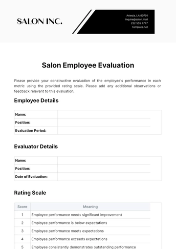 Free Salon Employee Evaluation Template to Edit Online