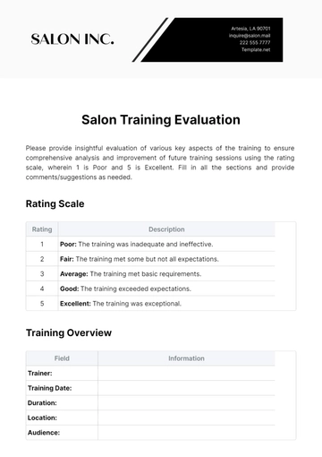 Free Salon Training Evaluation Template to Edit Online