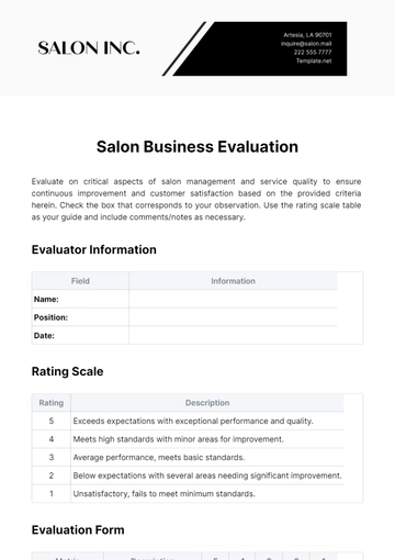 Free Salon Business Evaluation Template to Edit Online