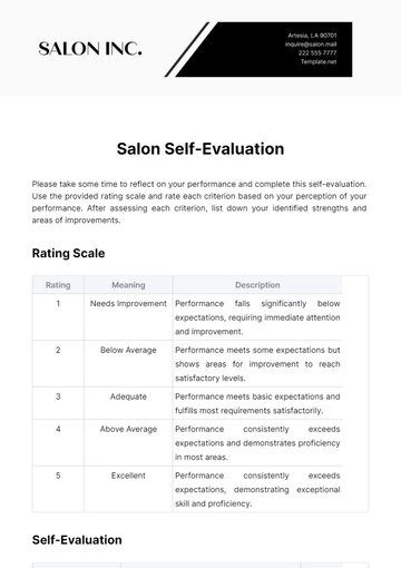 Free Salon Self-Evaluation Template to Edit Online