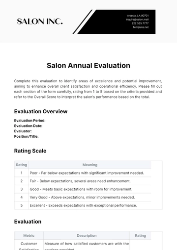 Free Salon Annual Evaluation Template to Edit Online