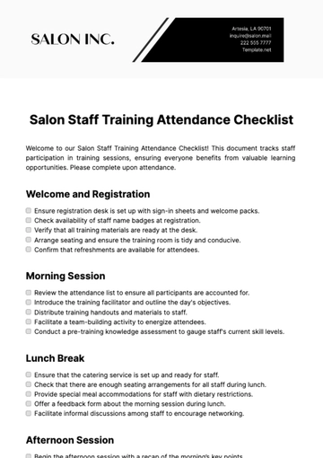 Free Salon Staff Training Attendance Checklist Template to Edit Online