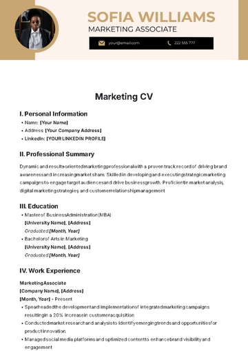 Free Marketing CV Template to Edit Online
