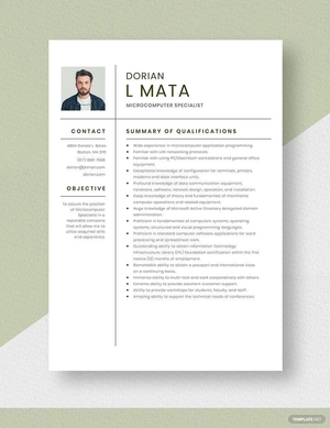Microcomputer Specialist Resume