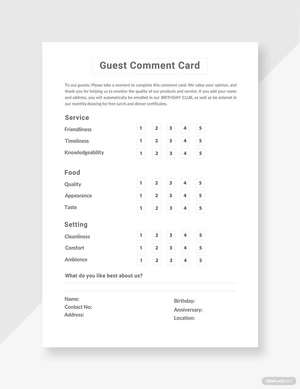 Guest Comment Card Template