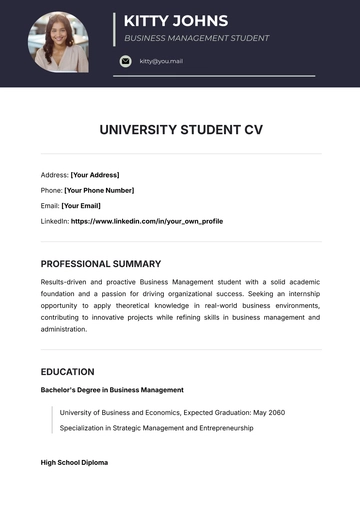 Free University Student CV Template to Edit Online