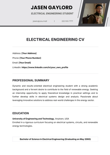 Free Electrical Engineering Student CV Template to Edit Online