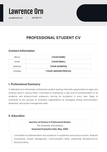 Free Professional Student CV Template to Edit Online
