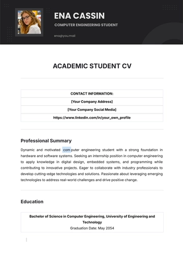 Free Academic Student CV Template to Edit Online
