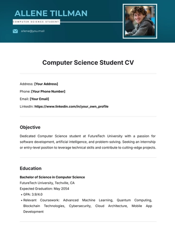 Free Computer Science Student CV Template to Edit Online