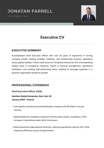 Free Executive CV Template to Edit Online