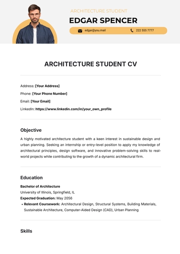 Free Architecture Student CV Template to Edit Online
