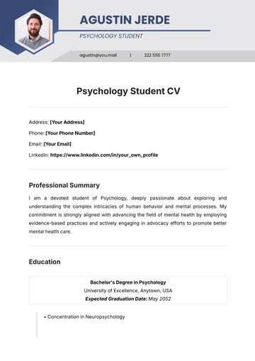 Free Psychology Student CV Template to Edit Online