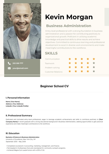 Free Beginner School CV Template to Edit Online