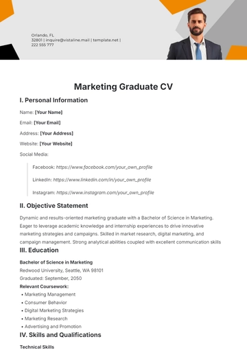 Free Marketing Graduate CV Template to Edit Online
