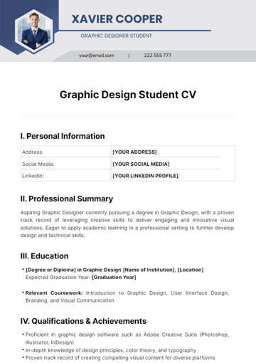 Free Graphic Design Student CV Template to Edit Online