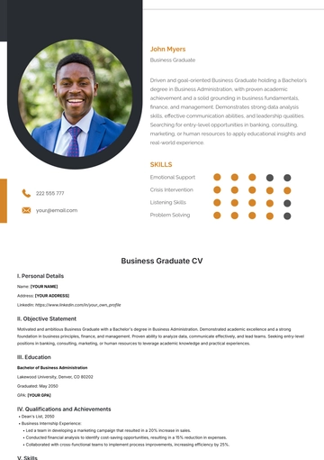 Free Business Graduate CV Template to Edit Online